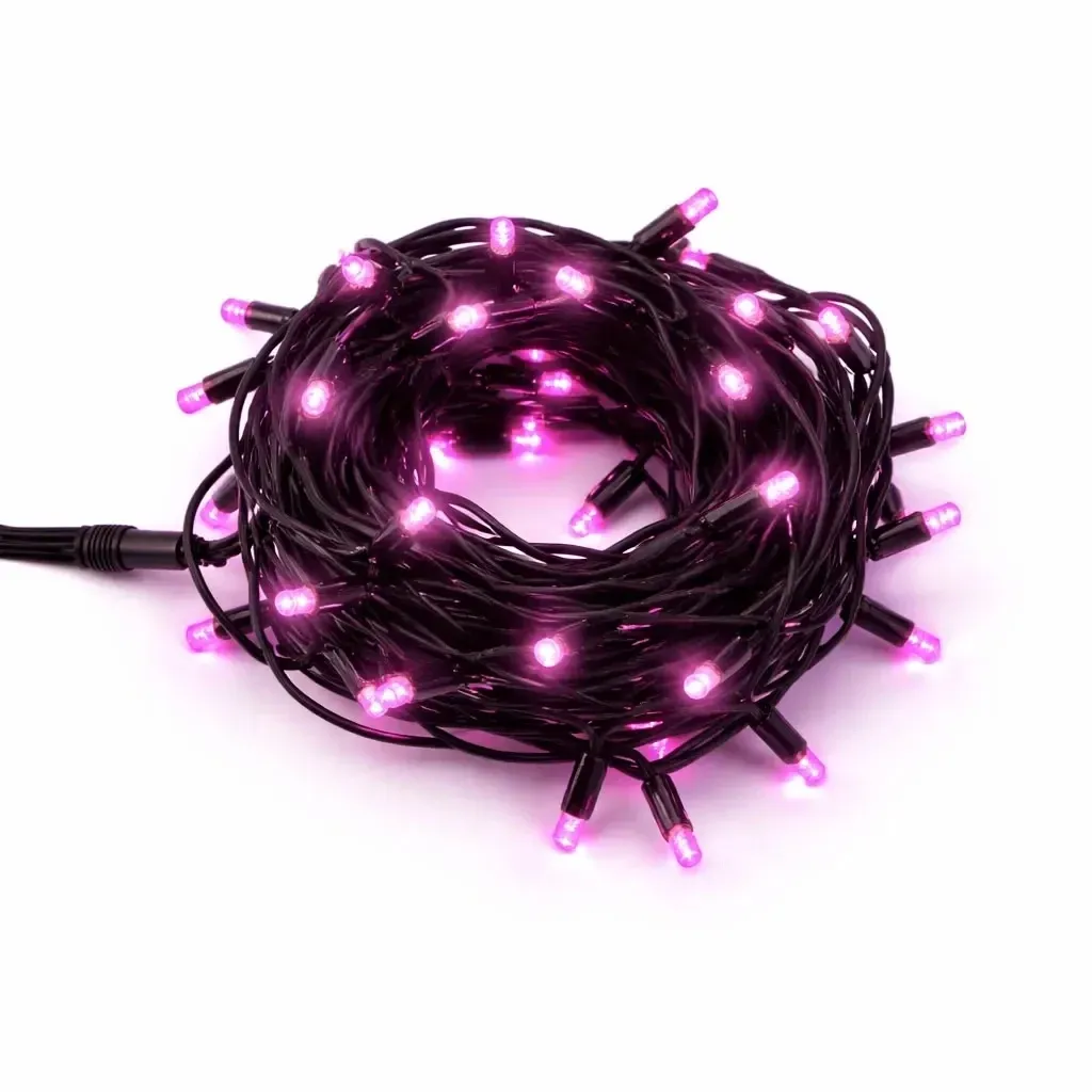 Svetelný reťazec Easy Fix LED, 5 m, vonkajší, ružový, 50 LED diód, čierny kábel, IP67