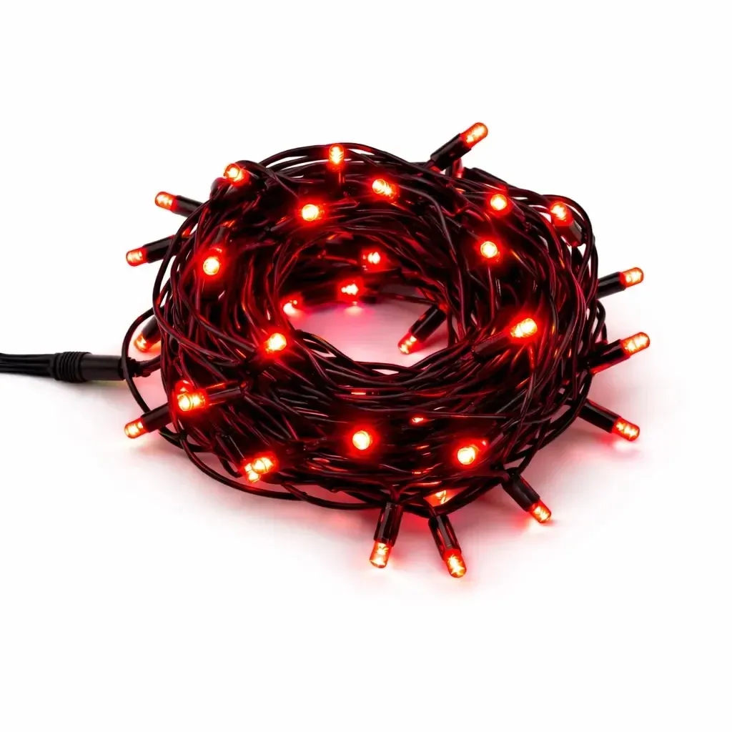 Svetelný reťazec Easy Fix LED, 5 m, vonkajší, červený, 50 LED diód, čierny kábel, IP67