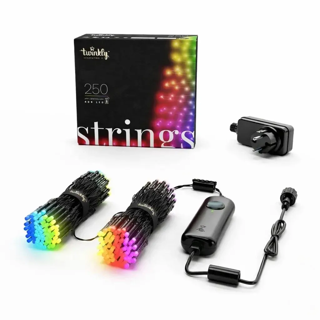 Farebné vonkajšie svetielka Twinkly strings LED svetelný reťazec RGB, 20 m, 250 diód, IP44,