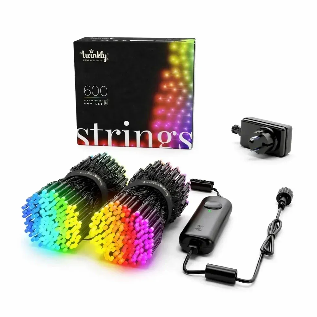 _Download Farebné svetlá vonkajšie Twinkly stringy 2 × 24 m svetelná reťaz, 600 LED RGB, čierny kábel IP44, vrátane napájania, Bluetooth, Wi-Fi