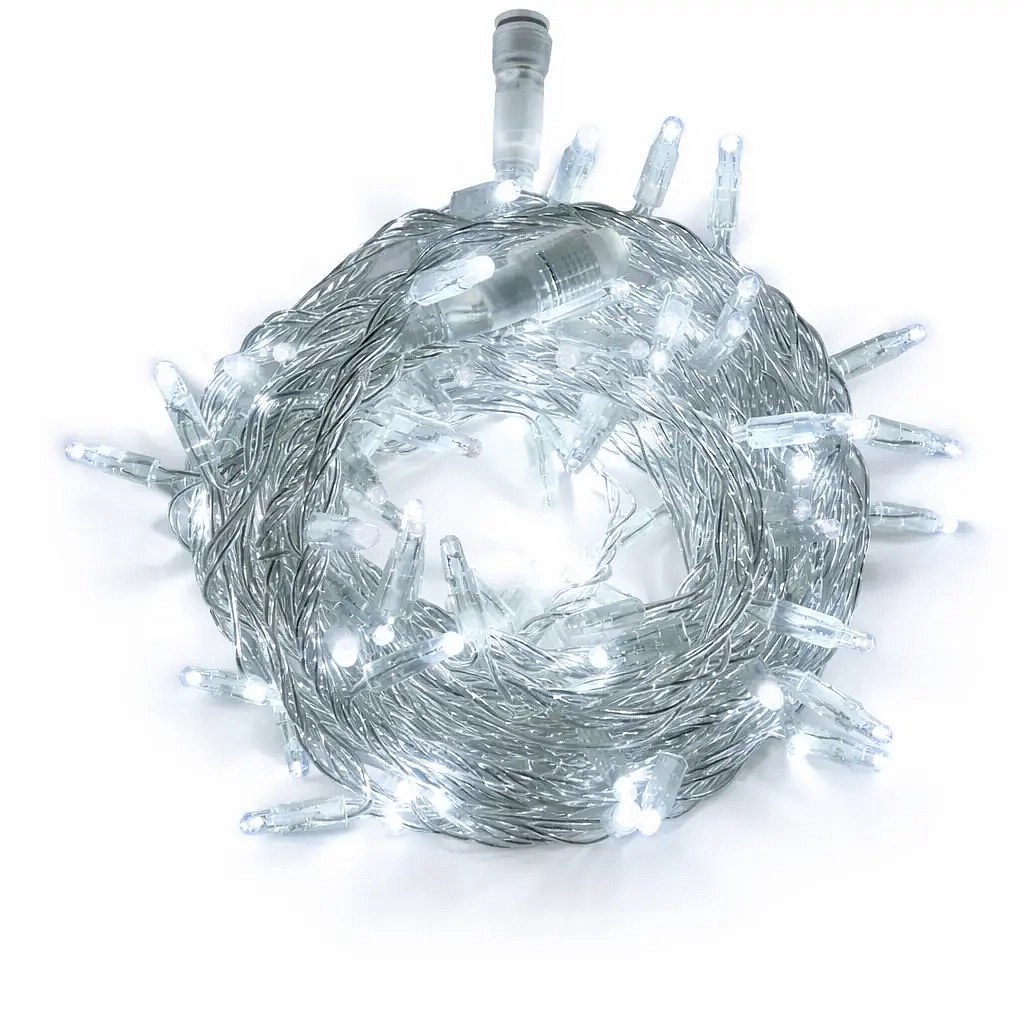 LED svetelný pás, 6 m, ľadovo biela, 96 diód, priehľadný kábel, IP44, 24 V