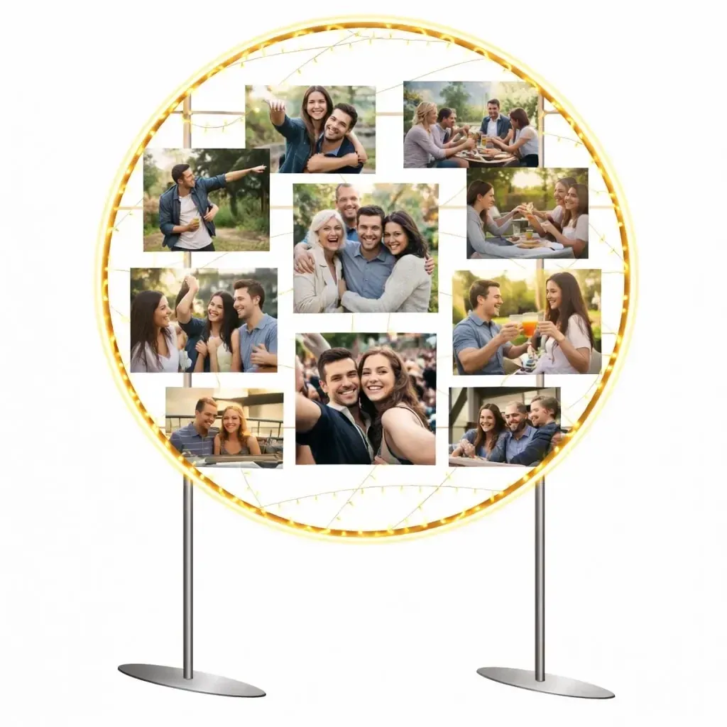 Eco Fix 2D LED osvetlená fototabula, 120 × 120 cm, teplá biela, stojaca, hliník