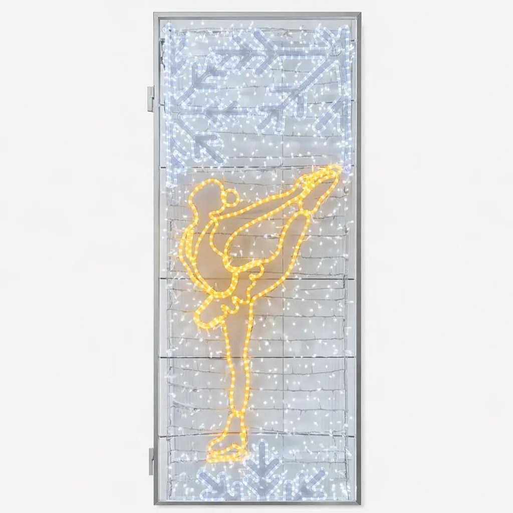 Easy Fix 2D LED Light Figure Skater I, 95 × 255 × 5 cm, teplá a ľadovo biela 3D tlač, dekor pre verejné osvetlenie, hliník