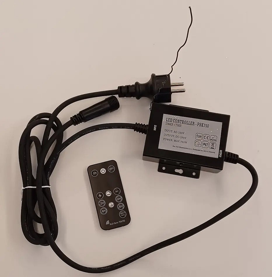 Napájací kábel Easy Fix s vonkajším napájaním AC/DC, čierny, 1,5 m, IP67, stmievač a časovač, diaľkové ovládanie