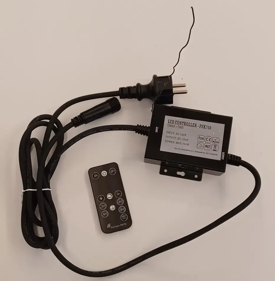Napájací kábel Easy Fix s vonkajším napájaním AC/DC, čierny, 1,5 m, IP67, stmievač a časovač, diaľkové ovládanie