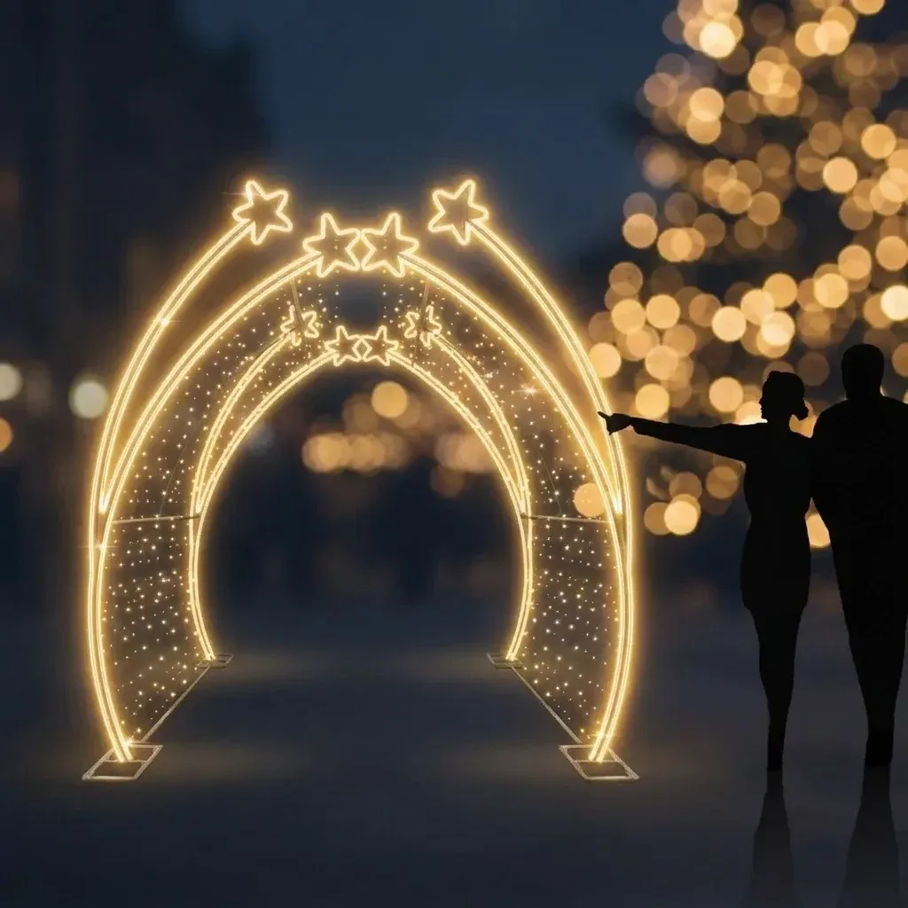 Eco Fix 3D LED svetlo v tuneli s hviezdami, 200 × 250 × 400 cm, studená biela s bleskom, stojace, hliník