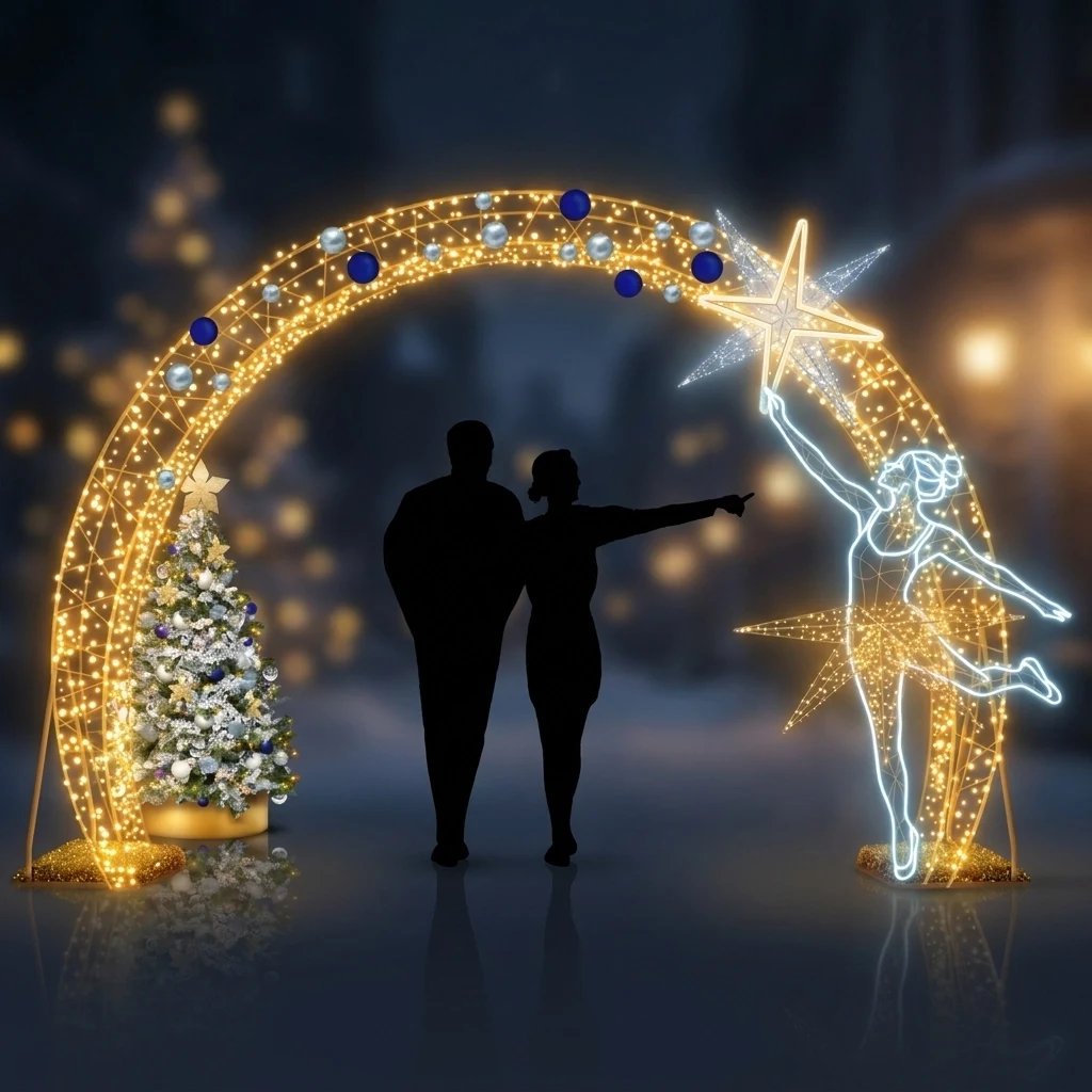 Svetelná brána Eco Fix 3D LED, 400 × 400 × 50 cm, teplá a ľadovo biela, hliník