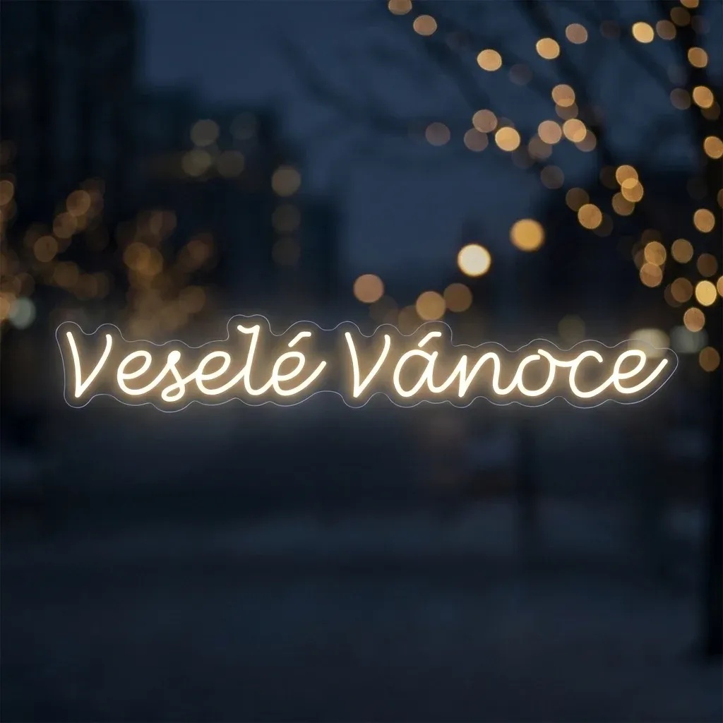 Easy Fix 2D LED nápis Veselé Vianoce, 80 × 320 cm, LED biela, dekor pre verejné osvetlenie, hliník