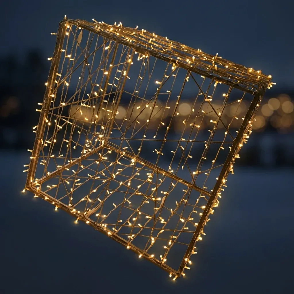 3D LED svetelný darček s mašľou, 130 × 120 cm, teplá biela, hliník