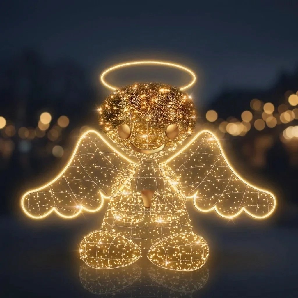 3D LED svetelný anjel, 160 cm, teplá biela s bleskom, hliník