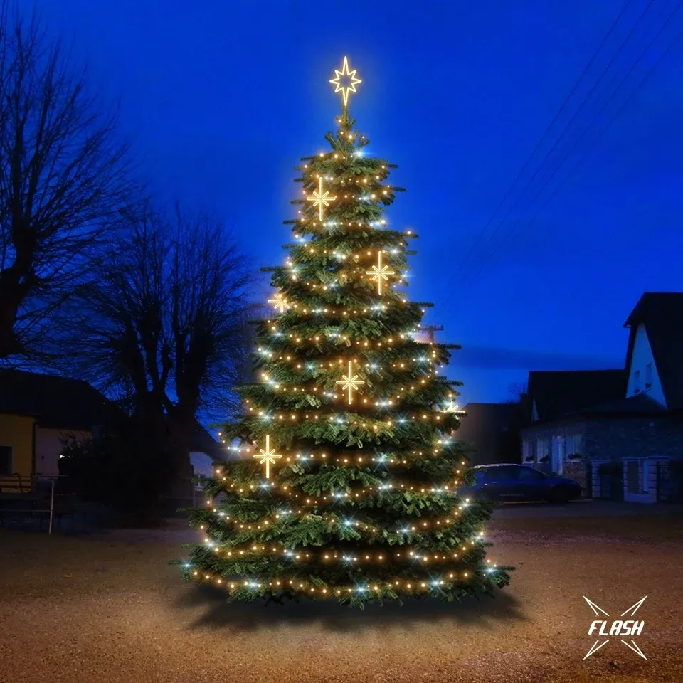 Sada LED osvetlenia na vianočné stromčeky s výškou 6–8 m, teplá biela s blikajúcim efektom, dekorácie DZ113WS3