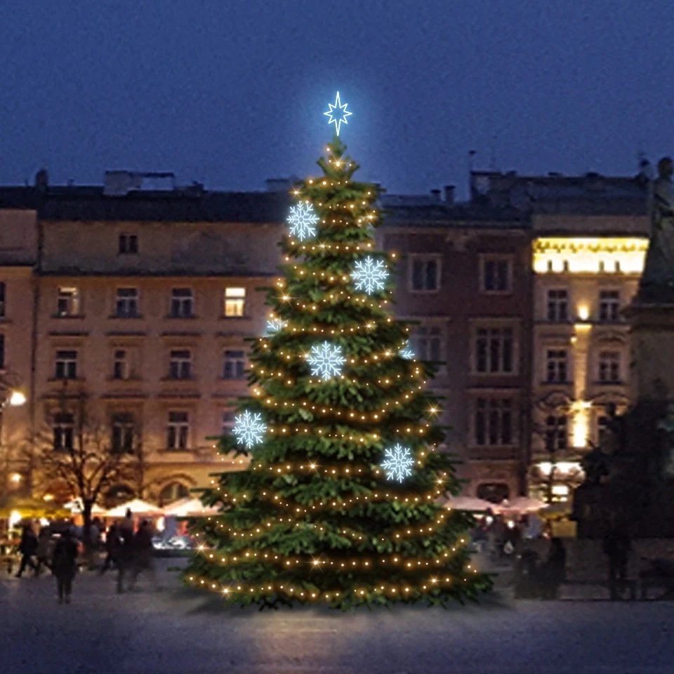 Sada LED svetiel pre vianočné stromčeky vysoké 9-11 m, teplá biela s ľadovo bielymi dekormi DZX0EFD08
