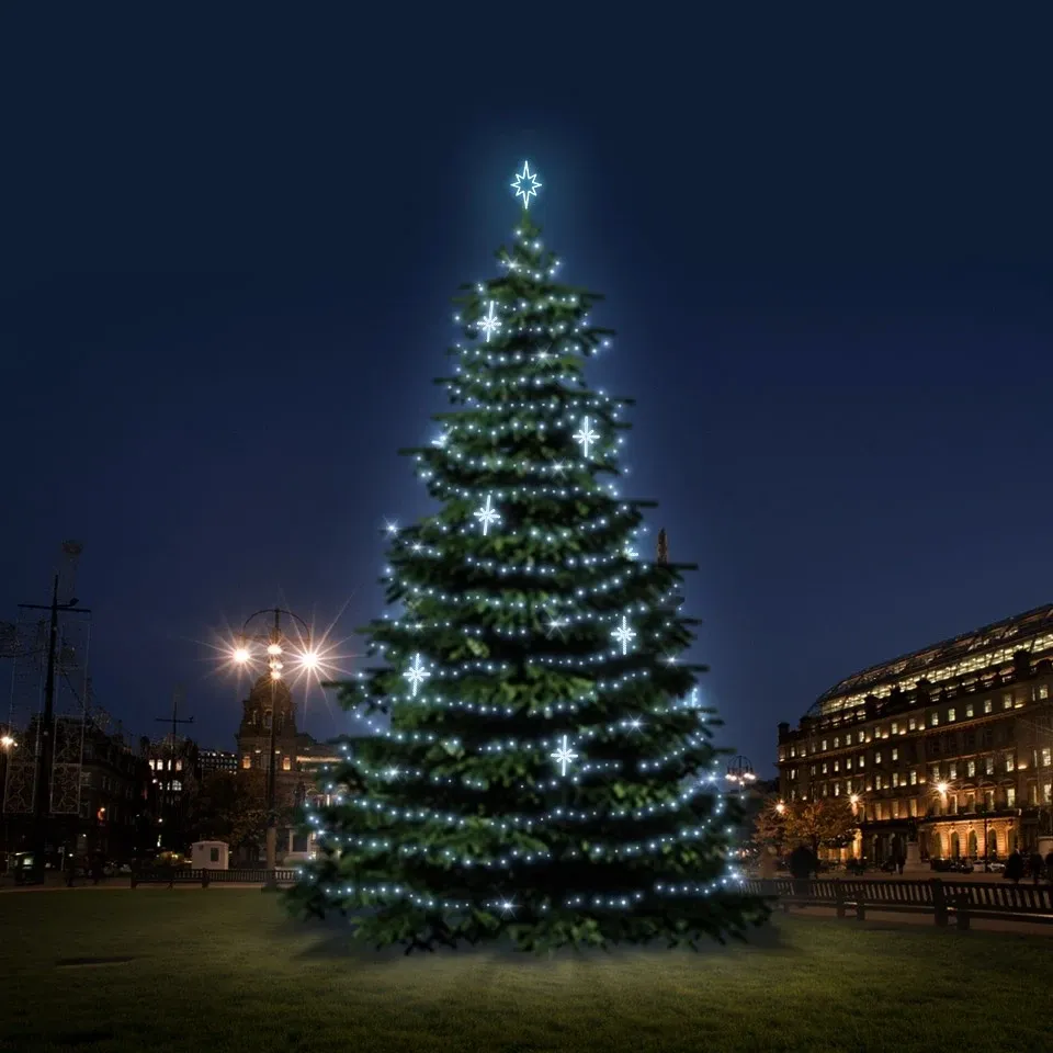 LED svetelná súprava pre vianočné stromčeky 12-14 m vysoké, ľadovo biela s dekormi DZ113S3