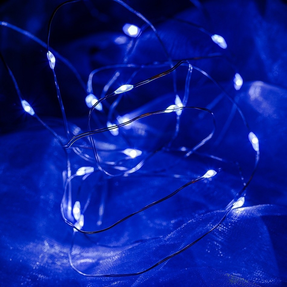 LED svetelná reťaz na batérie, modrá, 20 diód, 2,3 m
