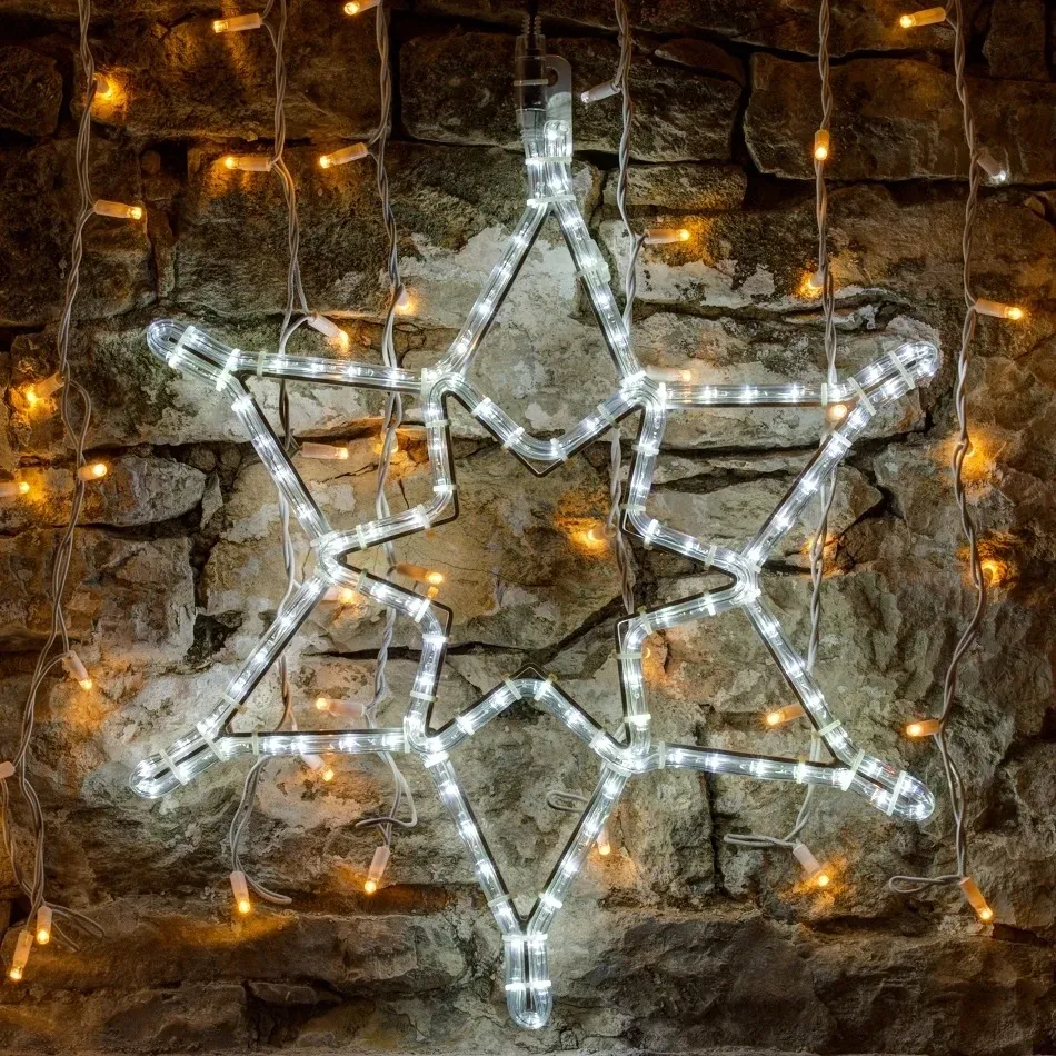Easy Fix 2D LED svetelný motív - hviezda, Ø 60 cm, ľadovo biely, závesný, hliník