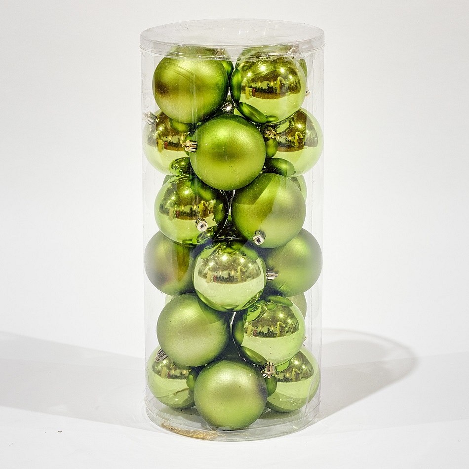 Zelené plastové gule, priem. 6cm, 12x lesklá, 12x matná