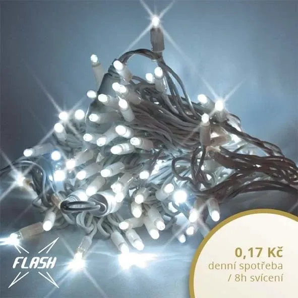 _Stiahnutá svetelná reťaz LED FLASH, 20 m, ľadovo biela, 120 diód, IP44