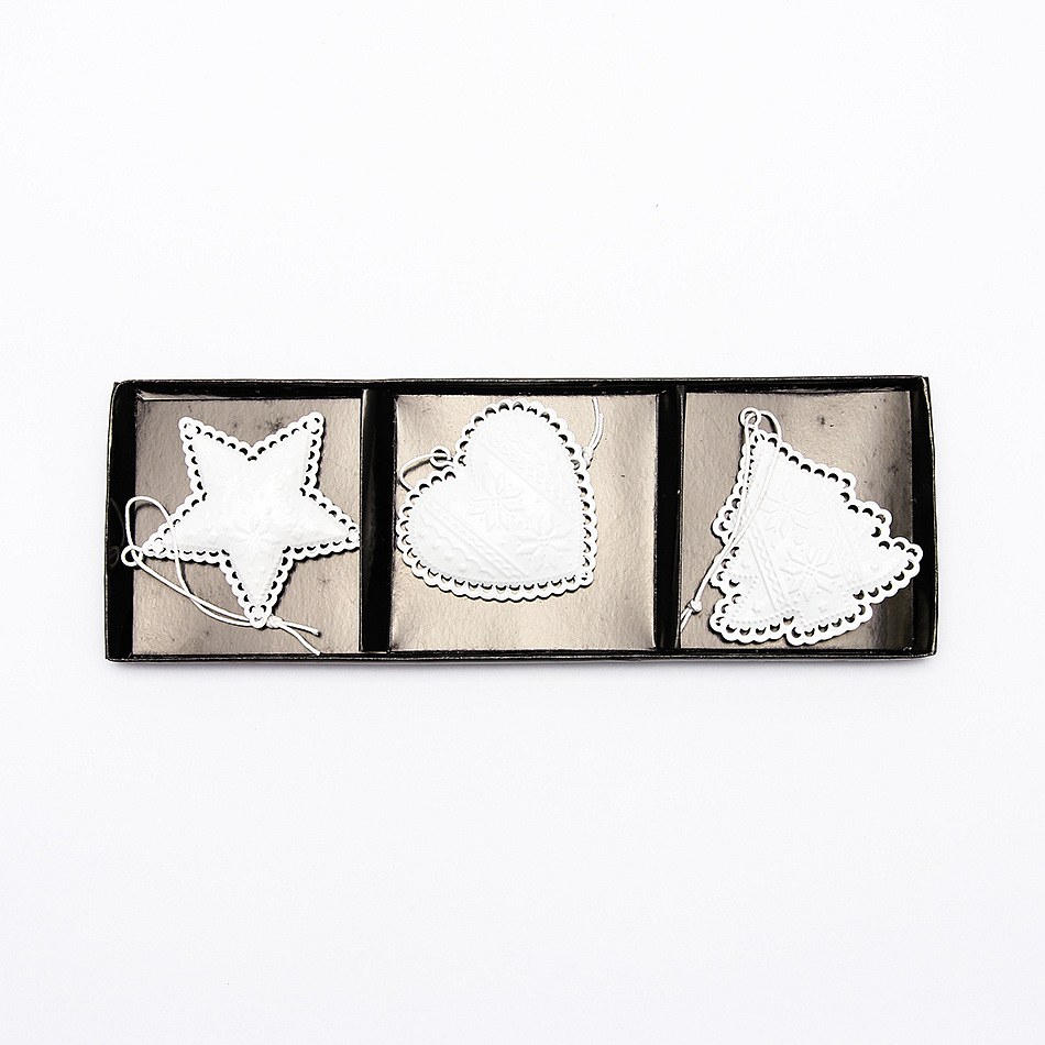 Závesné kovové dekorácie sada 2: strom, srdce, hviezda