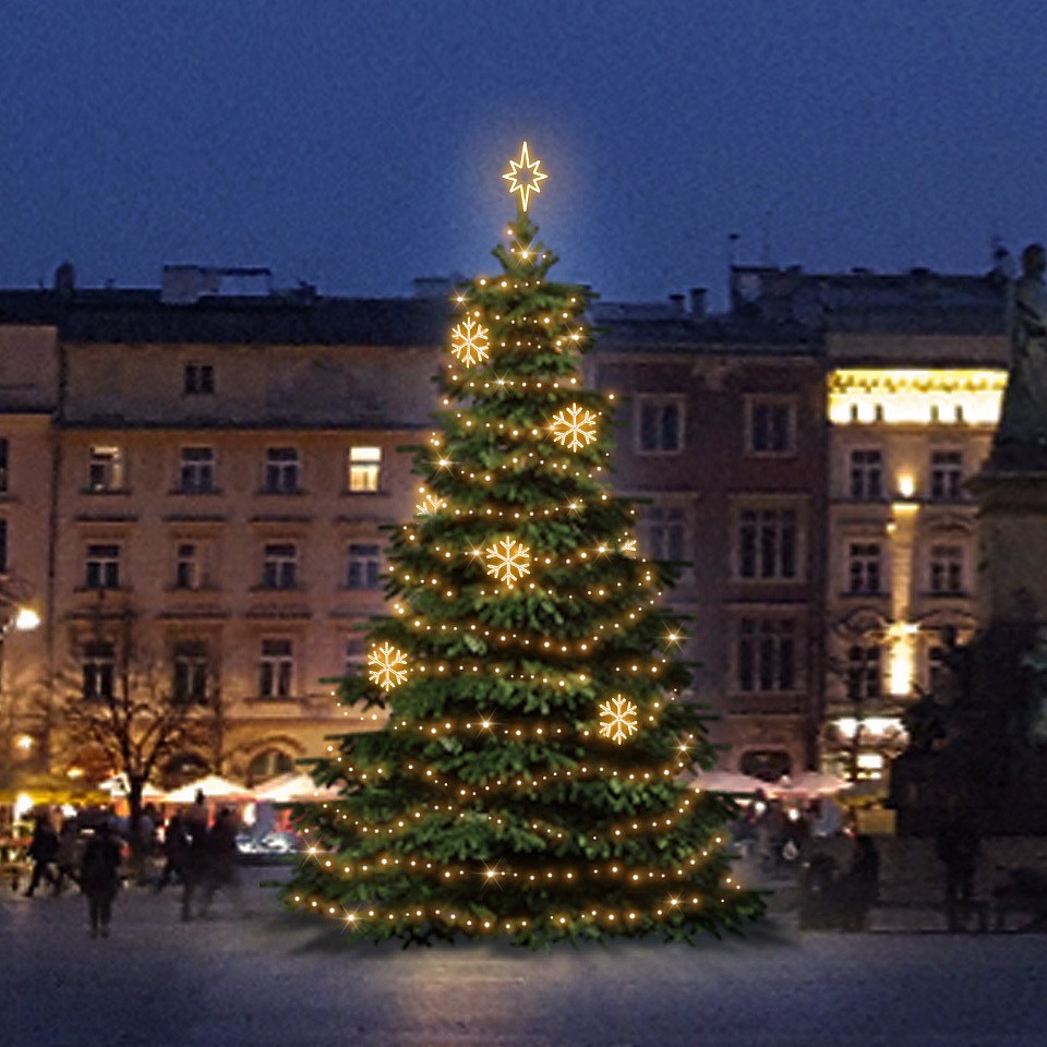 Sada LED svetiel pre vianočné stromčeky vysoké 9-11 m, teplá biela s dekormi EFD02W