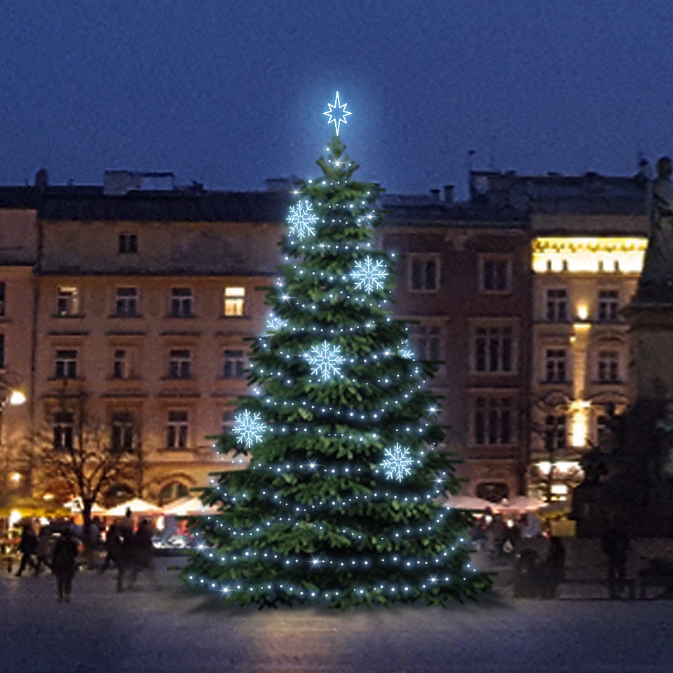LED svetelná súprava pre vianočné stromčeky vysoké 9-11 m, ľadovo biela s dekormi DZX0EFD08