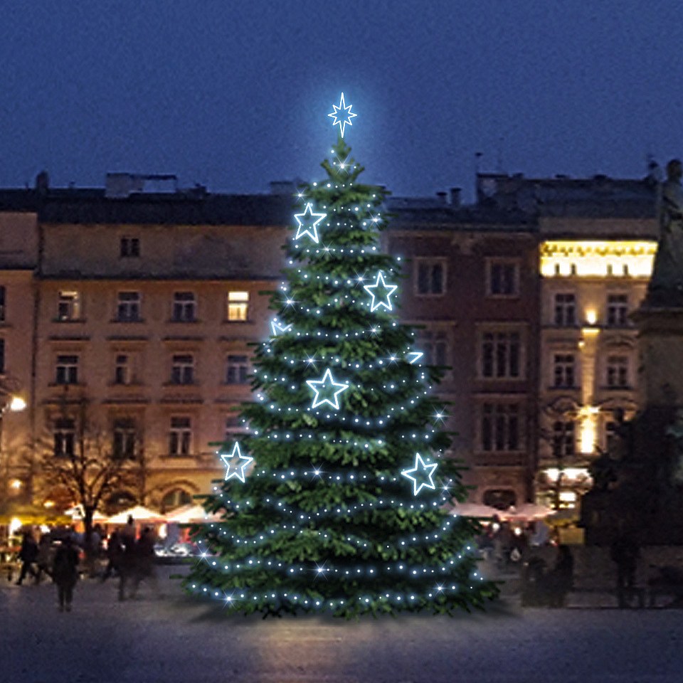 LED svetelná súprava pre vianočné stromčeky vysoké 9-11 m, ľadovo biela s dekormi DZ115S1