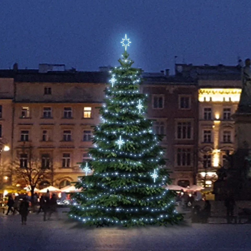 LED svetelná súprava pre vianočné stromčeky vysoké 9-11 m, ľadovo biela s dekormi DZ113S3